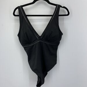 WingsLove Womens Large One Piece Swimsuit Black High Cut Low Back Thong